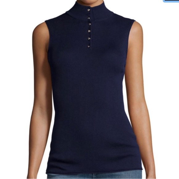 Frame Denim Mock / Turtle Neck Ribbed Sleeveless Top in Navy Blue Size XS - Picture 15 of 17